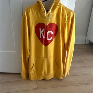 Yellow Hoodie with Red Heart KC Design Charlie Hustle